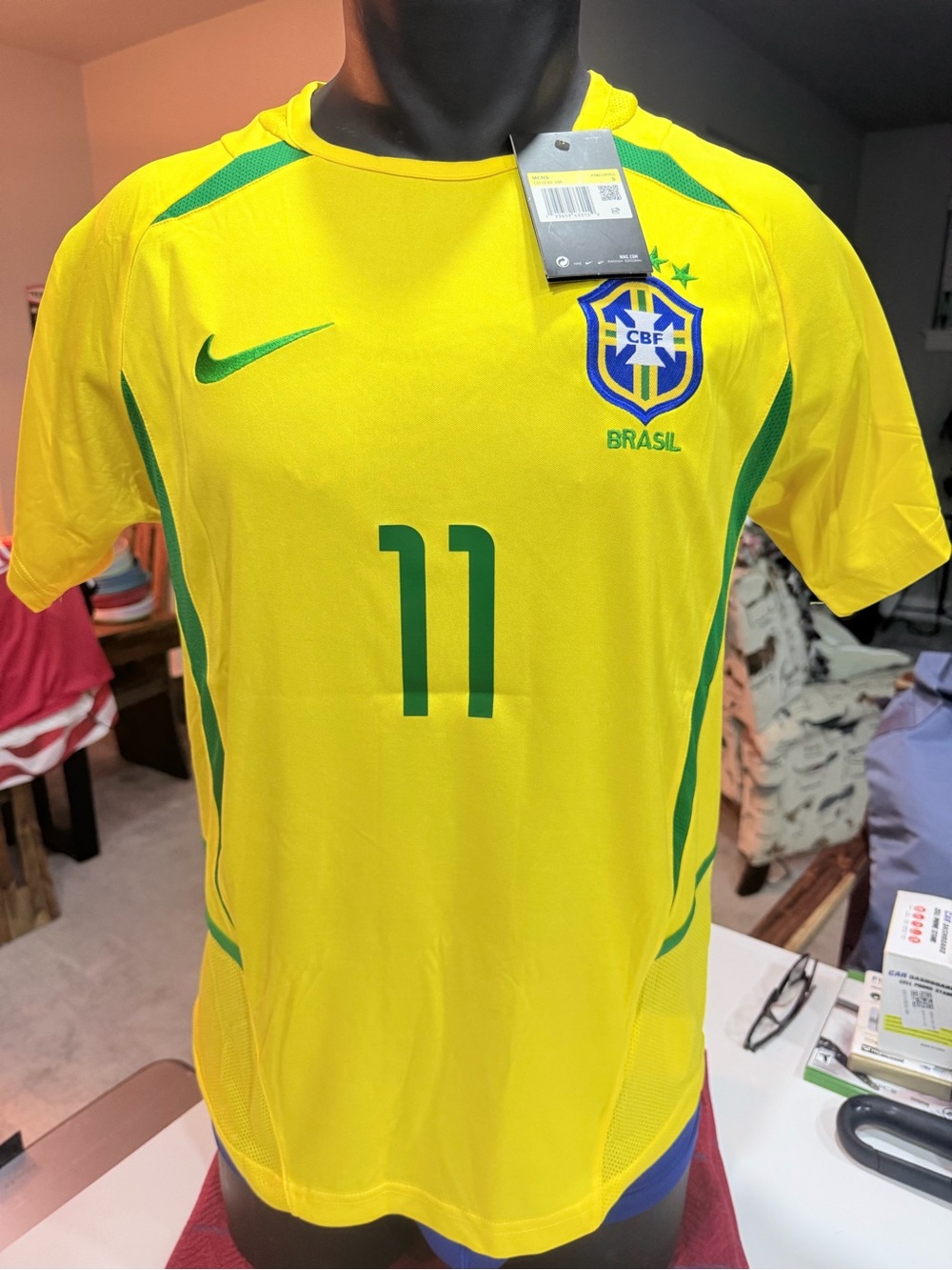 Source Unknown Men’s Brazil Yellow Soccer Jersey with Green Accents - #11